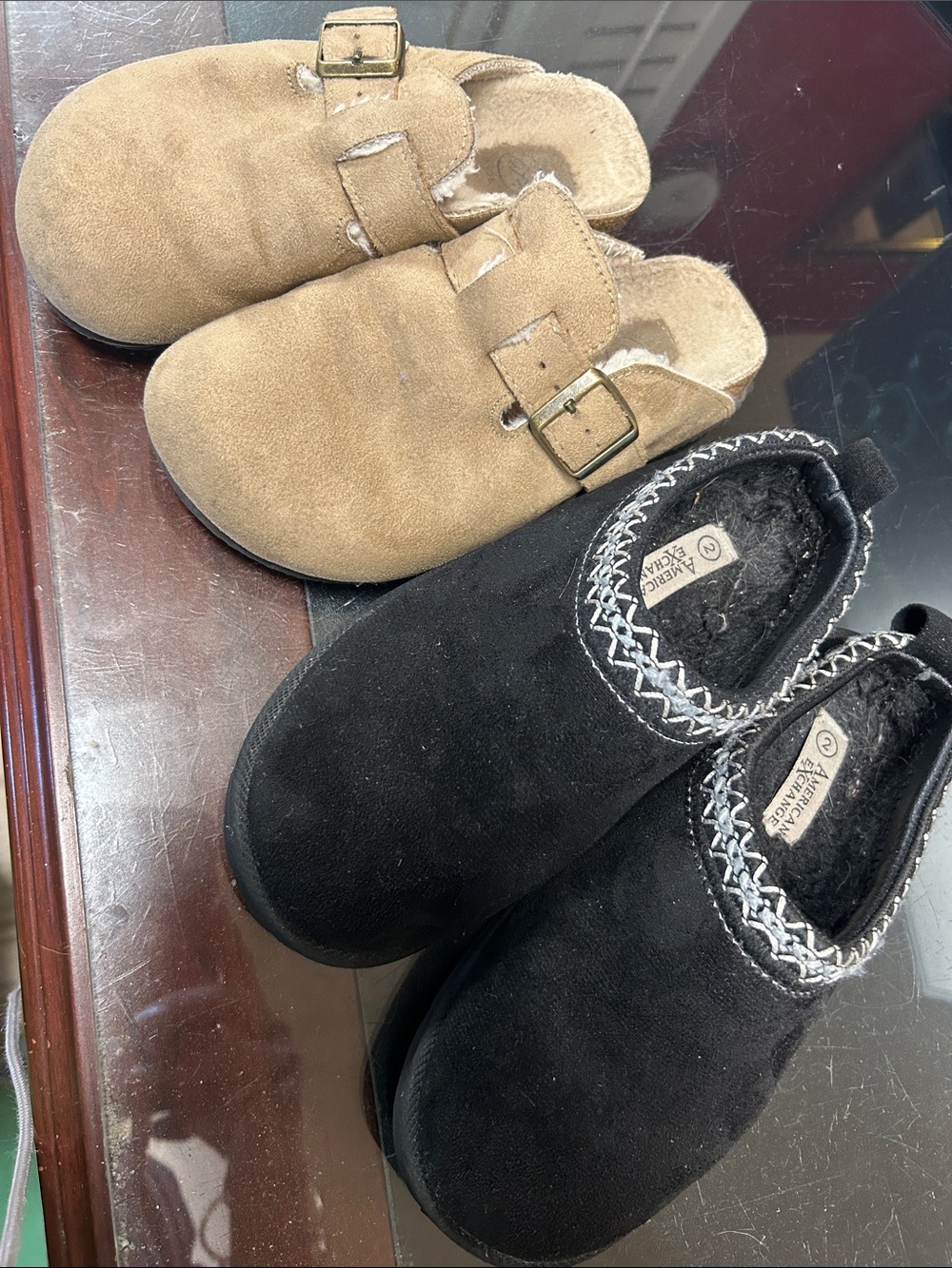 Kids Black Suede & Beige Slip-On Clog with Fleece Lining lit of 2 size 2
